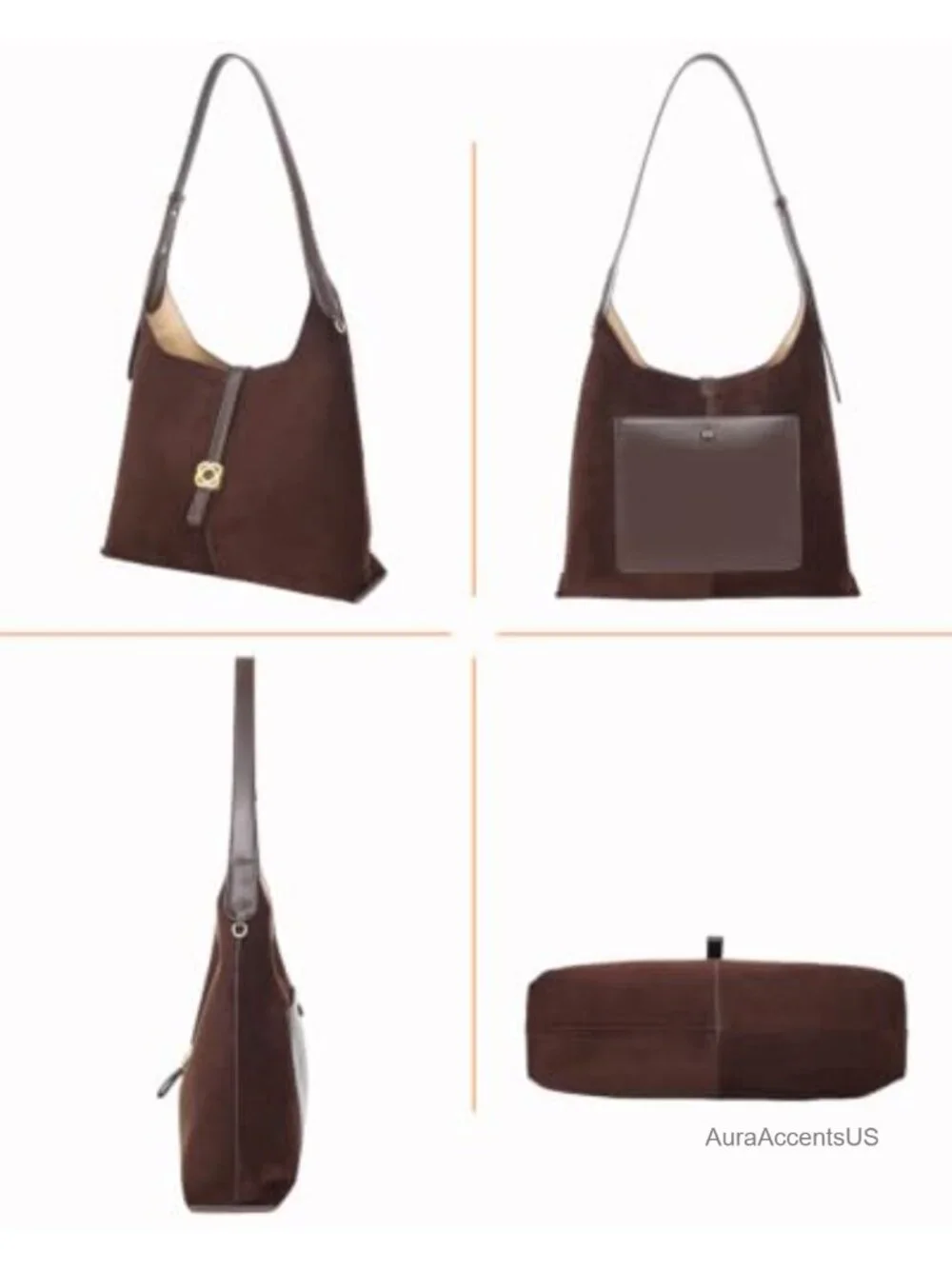 Faux Suede Hobo Shoulder Bag Adjustable Strap Medium Tote Handbag